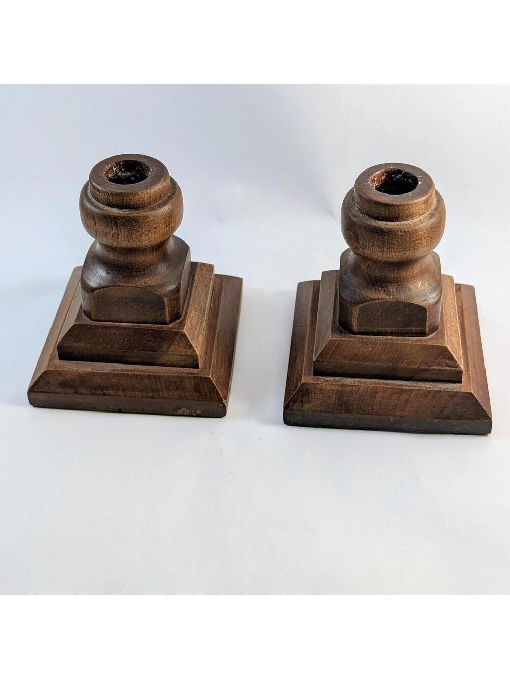 MCM Tapered Wood Candleholders - Picture 2 of 2